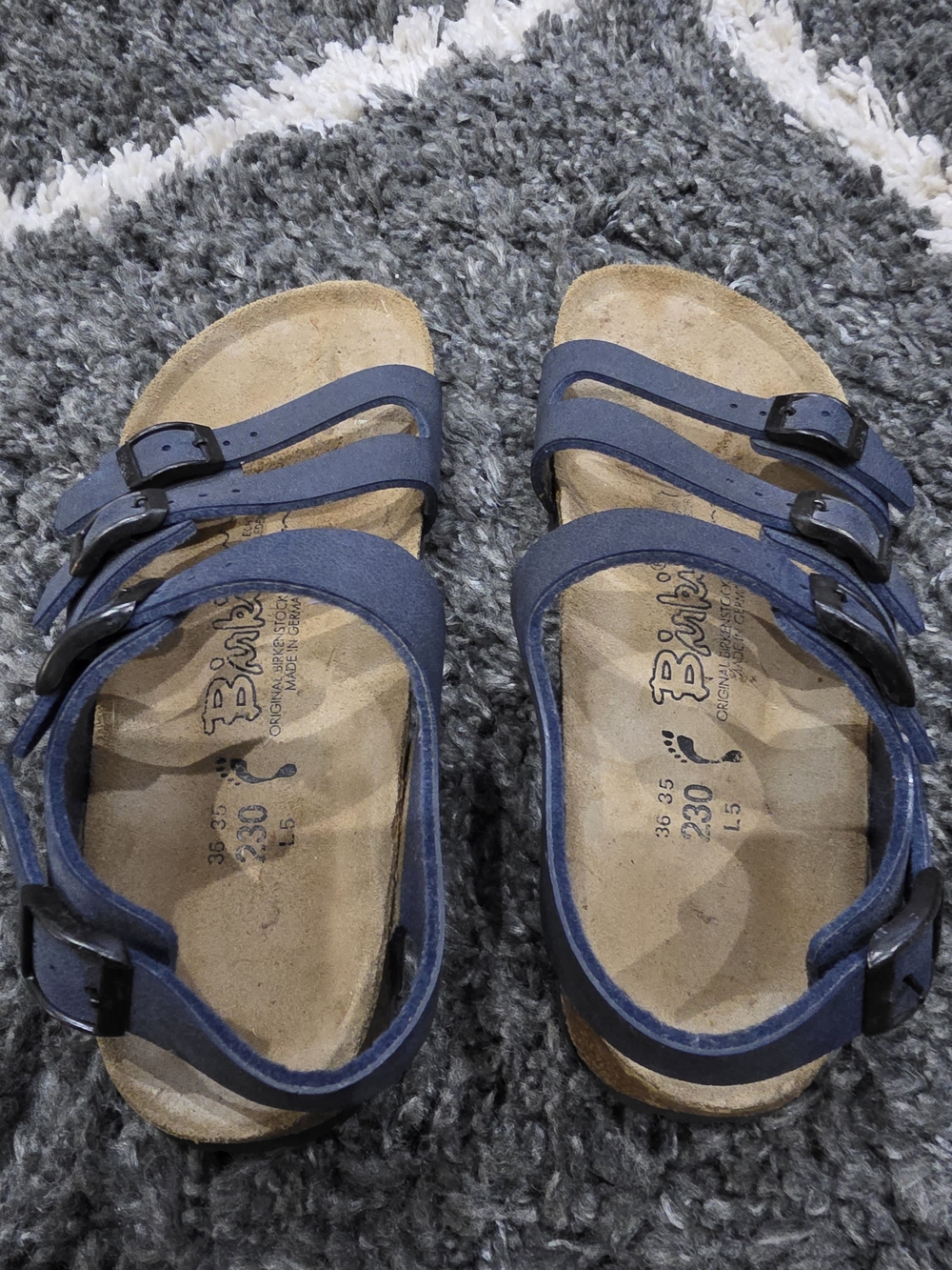 Birkis Birkinstock Sandals in Navy Blue - Three-Strap Comfort Size 36